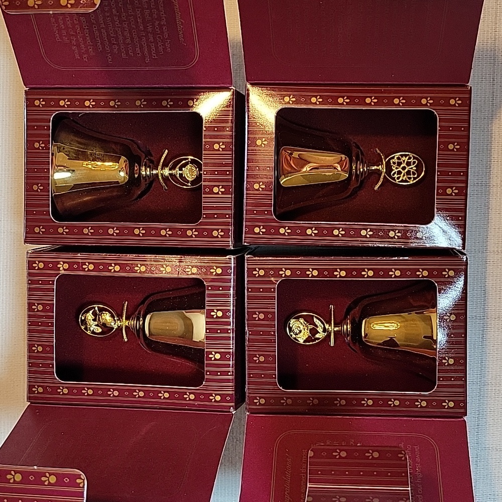 4 Avon Golden Bells- Golden Rose, Golden Acorn, Four A's, Golden Doorknocker